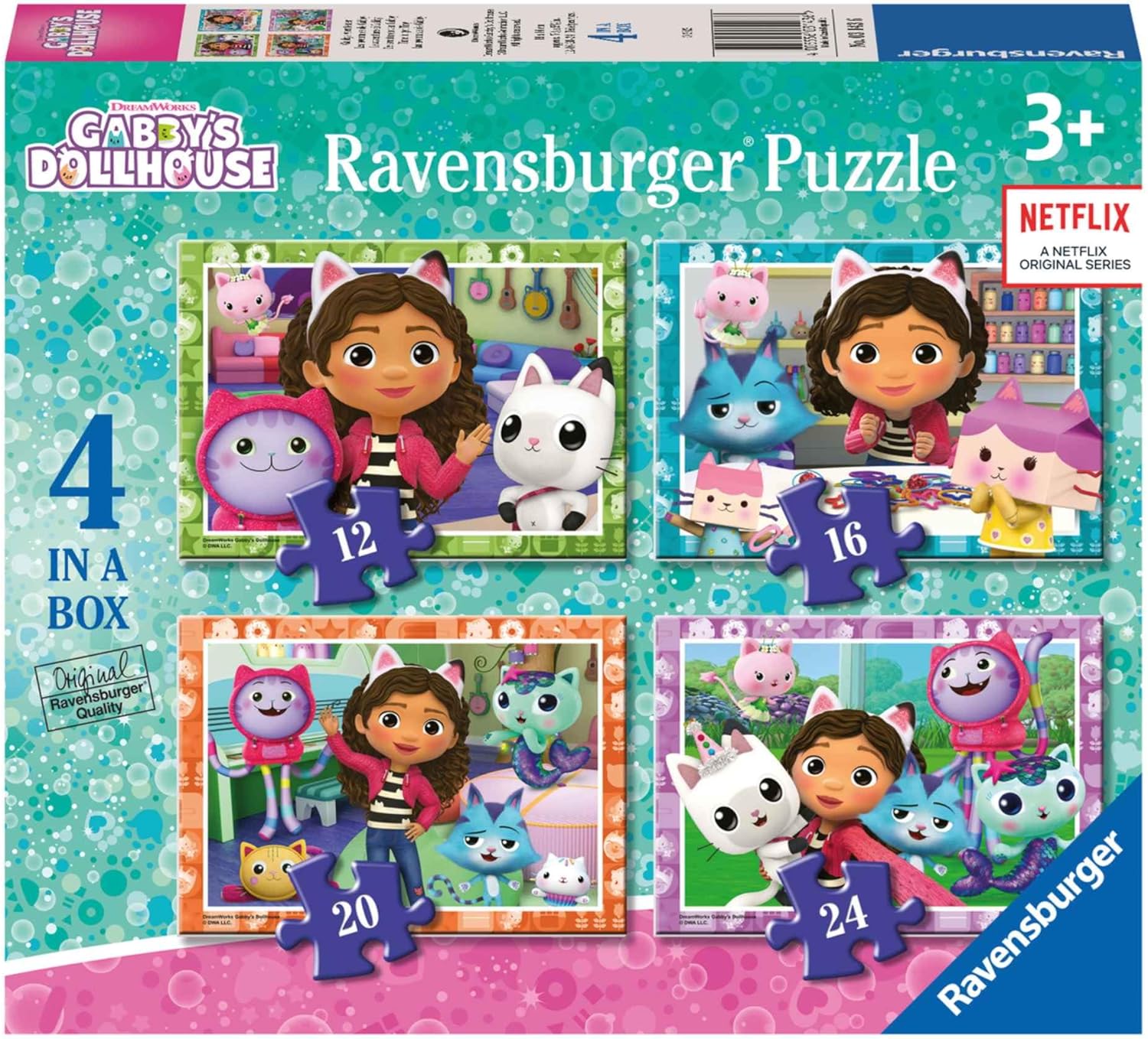 Ravensburger Gabby’s Dollhouse Jigsaw Puzzles for Kids Age 3 Years Up - 4 in a Box (12, 16, 20, 24 Pieces) - Educational Toys for Toddlers