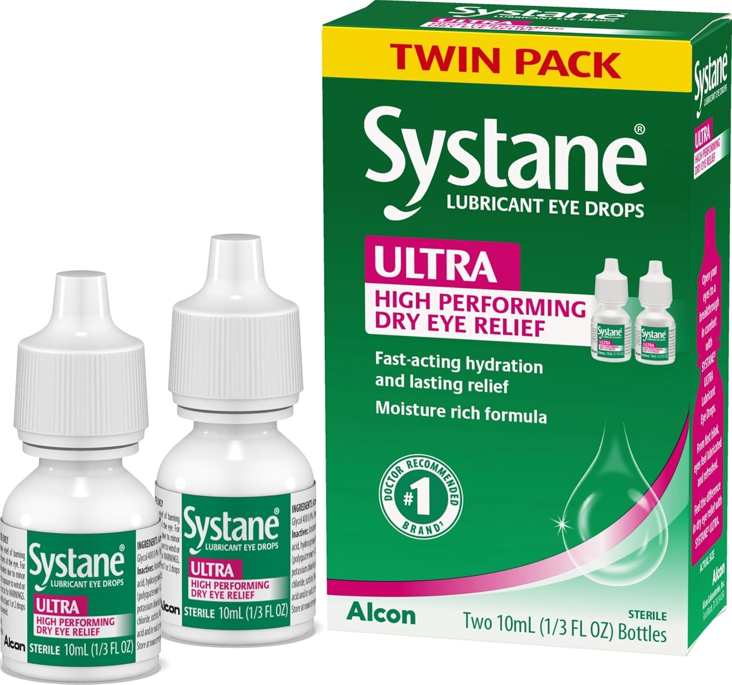 Systane UlTRA Lubricant Dry Eye Drops, 0.33 Fl Oz, 2 Pack