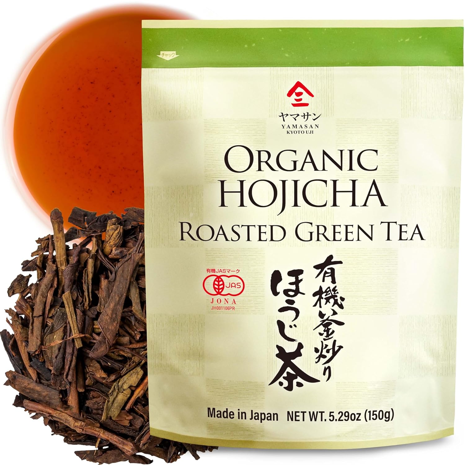 YAMASAN KYOTO UJI Hojicha Tea, Roasted green Tea, Low caffeine, JAS Certified Organic, Japanese Tea, 150g Bag