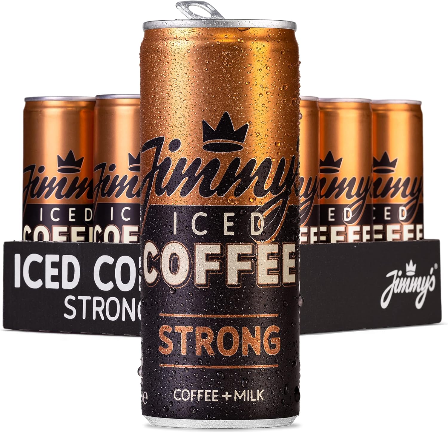 Jimmy's Iced Coffee Strong Slimcan (12 x 250ml) Mutlpack | Extra Shot Strong Espresso Flat White Flavour with Single Origin Rainforest Alliance Arabica Coffee Beans