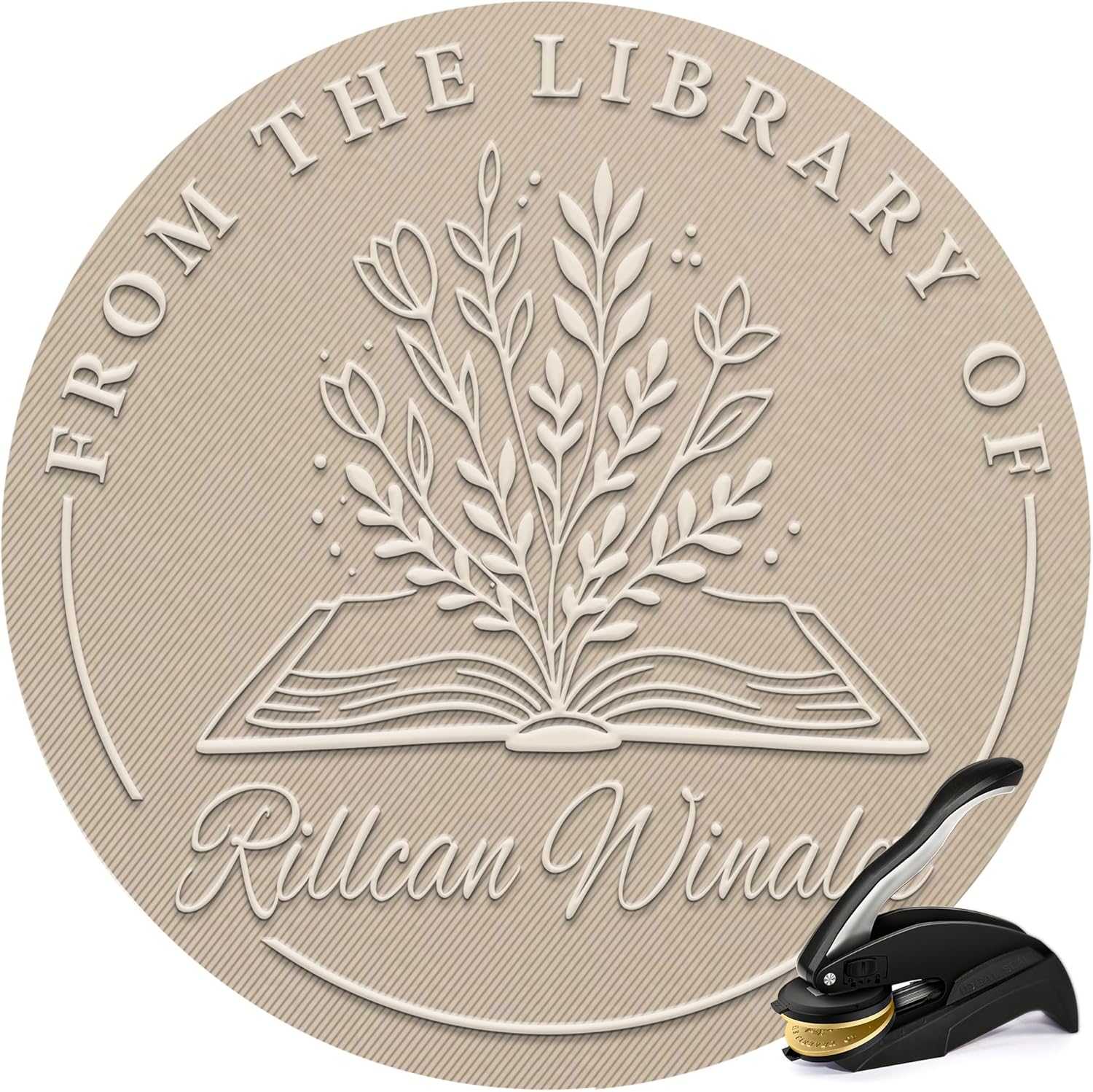 Custom Book Embosser | Book Stamp Personalized | Personal Library Embosser Custom Self-Ink Stamp from The Library of Customizable Embossing (Flowers 1)