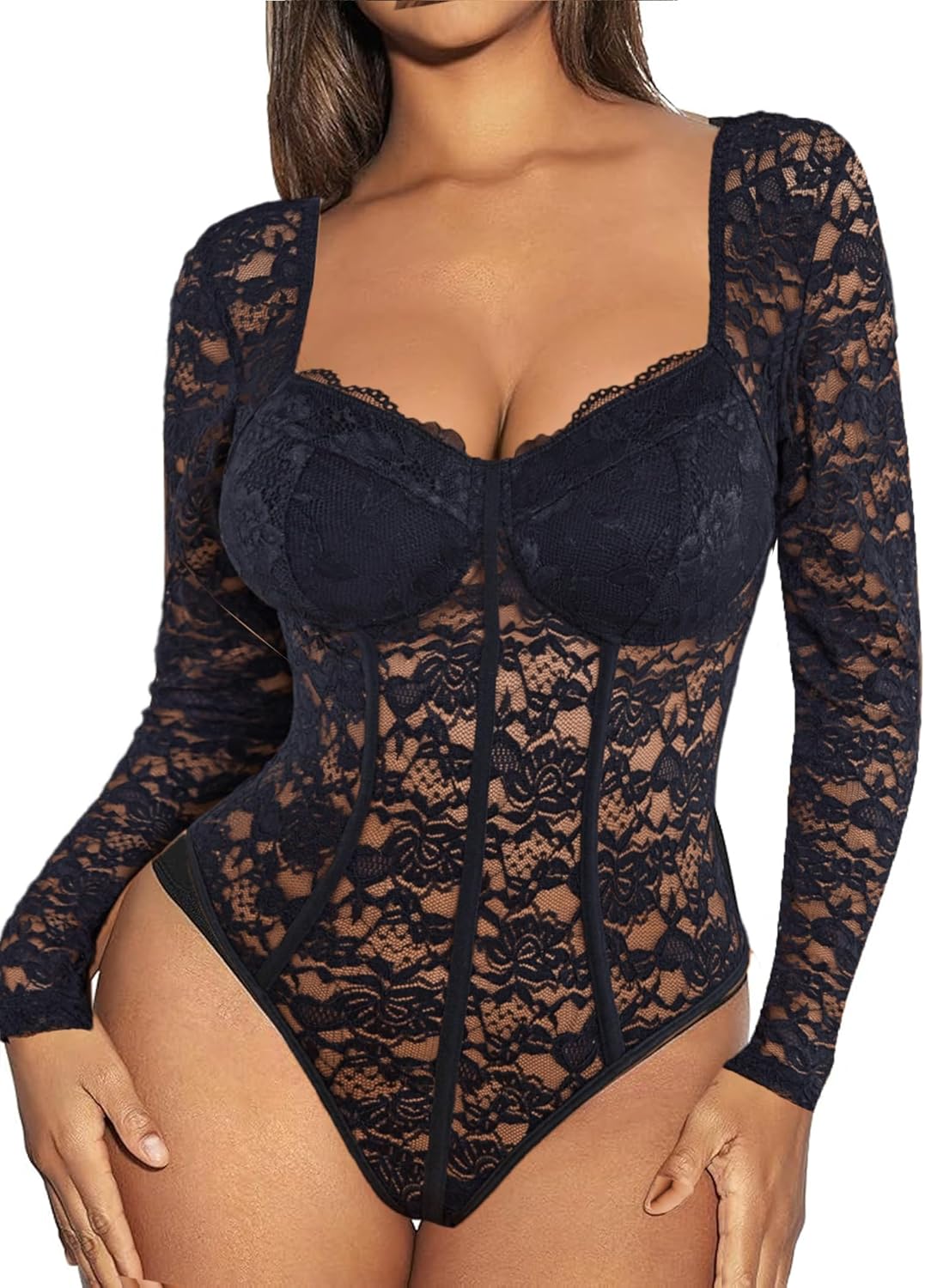 Avidlove Womens Bodysuits Long Sleeve Body Suits Womens Lace Going Out Tops One Piece Bodysuits for Women with Snap Crotch