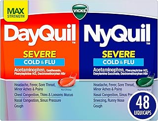 Vicks DayQuil & NyQuil SEVERE Co-Pack, Cold & Flu Medicine, Relief for Headache, Fever, Sore Throat, Minor Aches & Pains, Nasal Congestion, Sinus Pressure, Stuffy Nose, & Cough, 48ct
