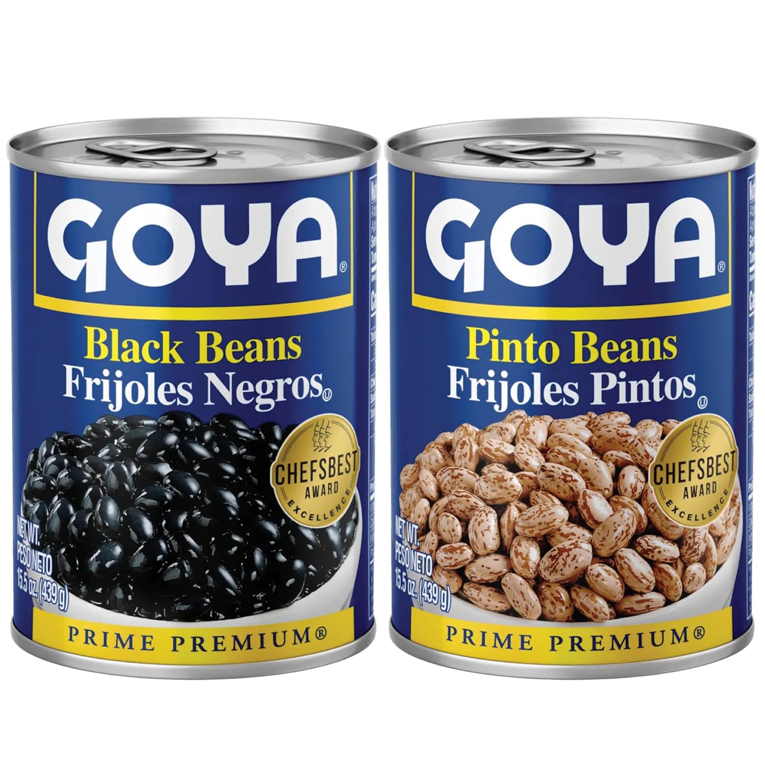 Goya Canned Beans Variety Pack, 1 Can Black Beans & 1 Can Low Sodium Pinto Beans, Gluten-Free, Vegan, High Fiber Pantry Staples, 15.5 oz Each