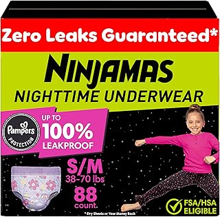 Pampers Ninjamas Nighttime Bedwetting Underwear Girls - Size S/M (38-70 lbs), 88 Count