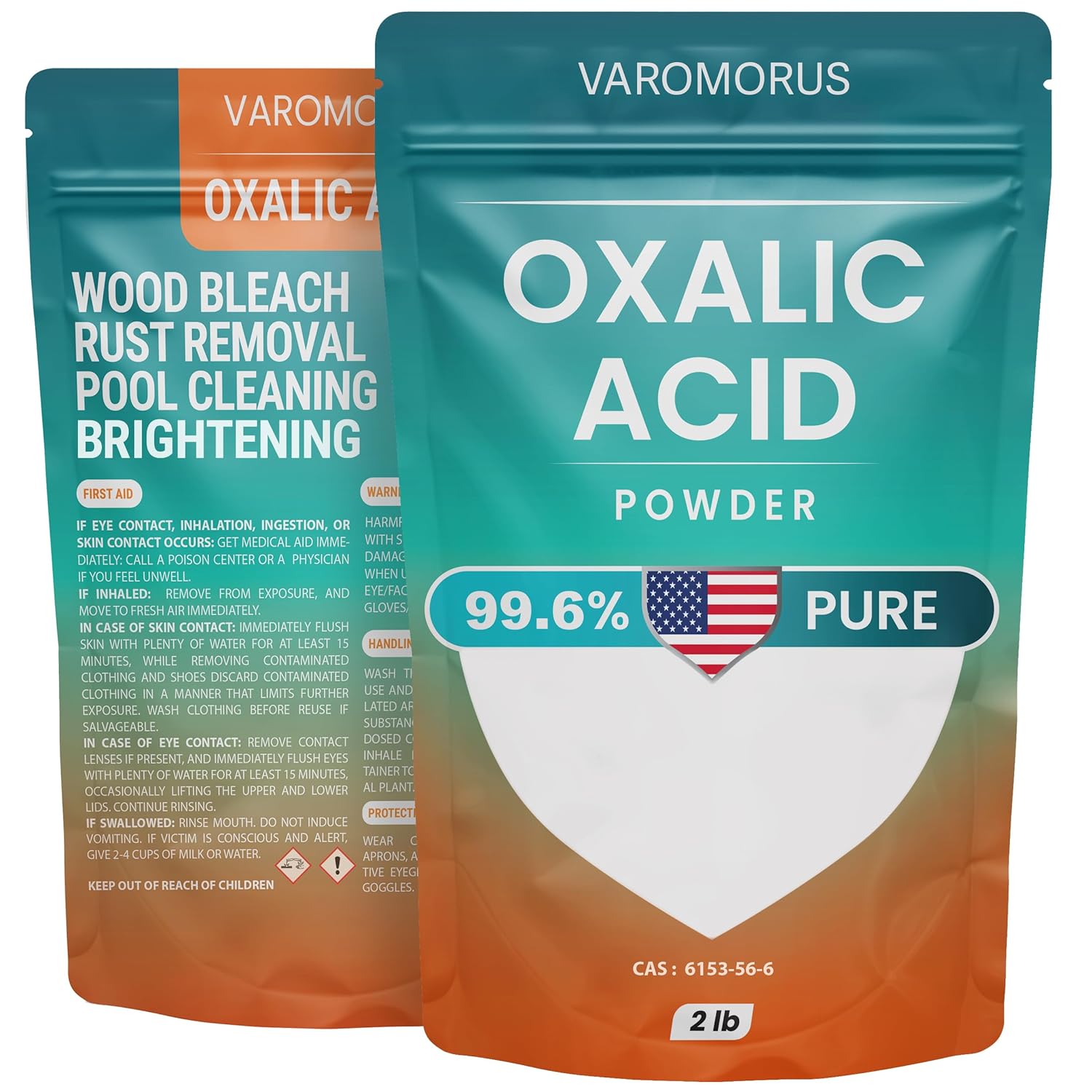 Varomorus Oxalic Acid 2 lbs - 99.6% Pure Fine Powder, Multi-Use Cleaner and Stain Remover for Wood, Metal, Rust, Wood Bleach, Hardwood Floor & Furniture Restorer, Pool - Industrial Cleaning Solution