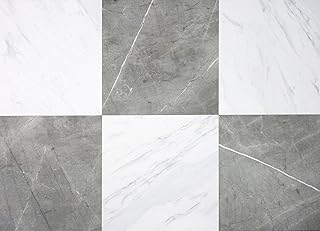 FloorPops x Chris Loves Julia 12-in by 12-in Bonneville Grey & White Marble Peel & Stick Floor Tiles, FP4421