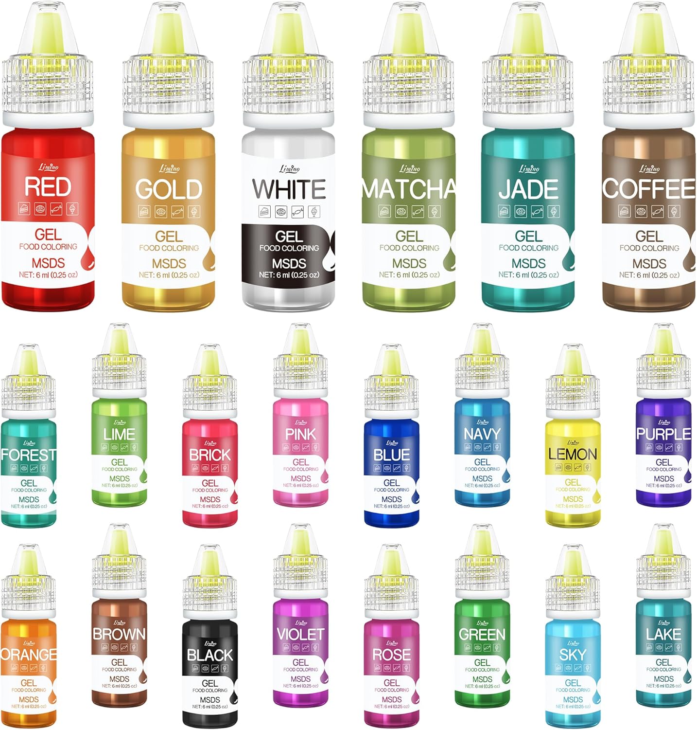 Gel Food Colouring - 22 Vivid Colours Gel Food Colouring Set for Baking, Cake Decorating, Cookie, Fondant, Macaron - Tasteless Concentrated Edible Food Colour Dye for Icing, Drinks, Crafts - 6ml Each