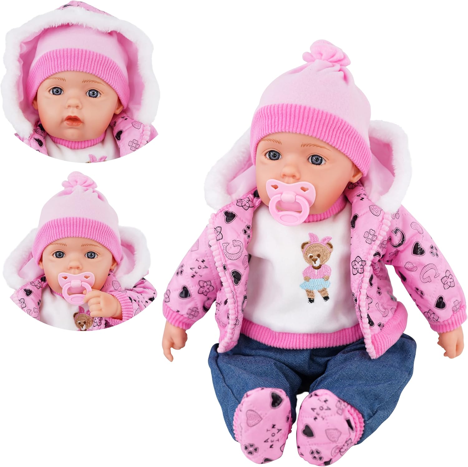 BiBi Doll 20" Baby Girl Doll - Large Lifelike Size, Soft Body, with Dummy & Sounds in Neon Pink Coat Outfit, Toy for Boys & Girls Aged 18 Months+