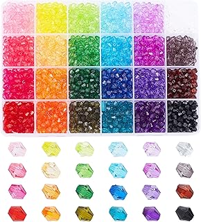 PH PandaHall 2160pcs 6mm Crystal Beads Bicone Bracelet Beads Faceted Acrylic Beads 24 Colors Rainbow Loose Craft Beads for Bracelet Necklace Earring Keychain Jewelry Making Flower Bags Decoration