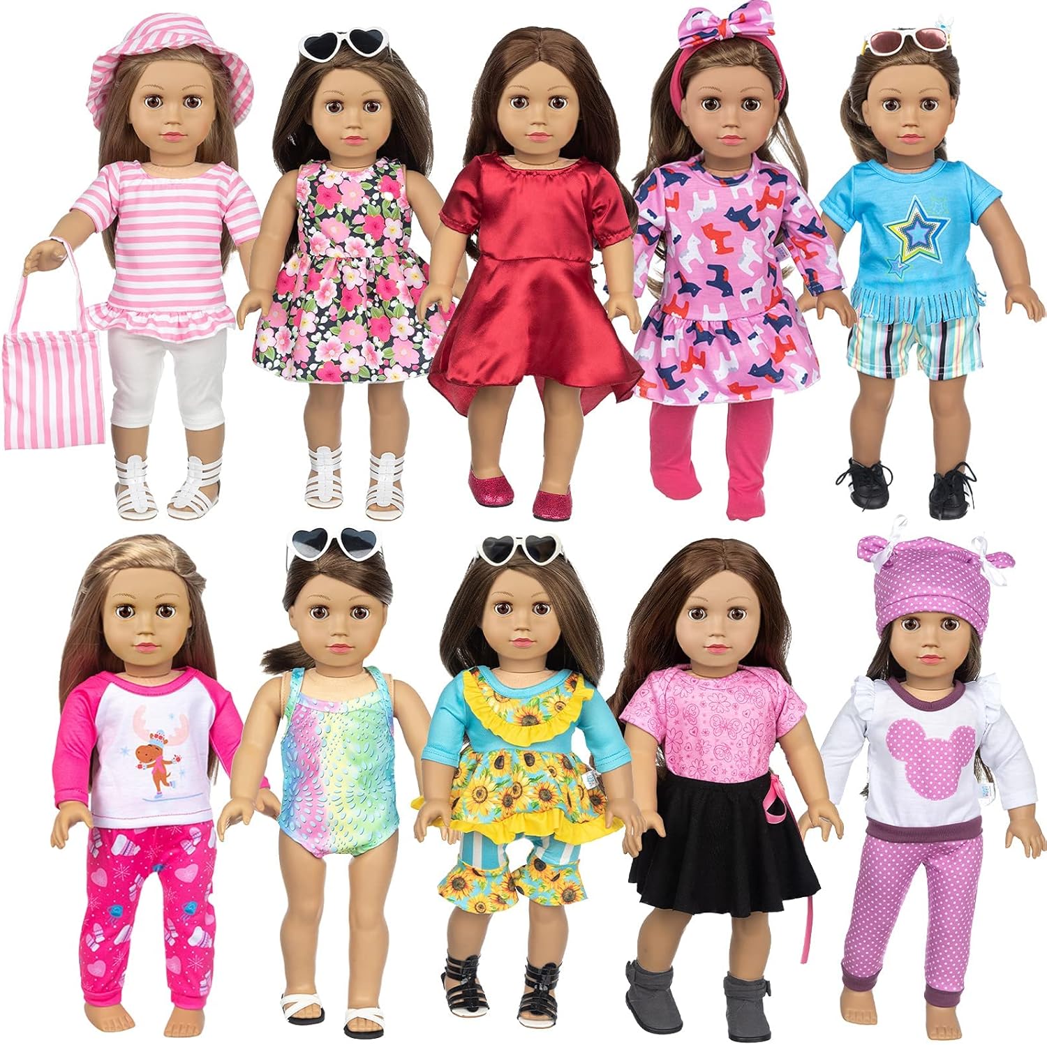 23 Pcs 18 Inch Girl Doll Clothes and Accessories for 18 Inch Doll Dress with Our Generation Dolls Including 10 Complete Sets of Clothing Outfits