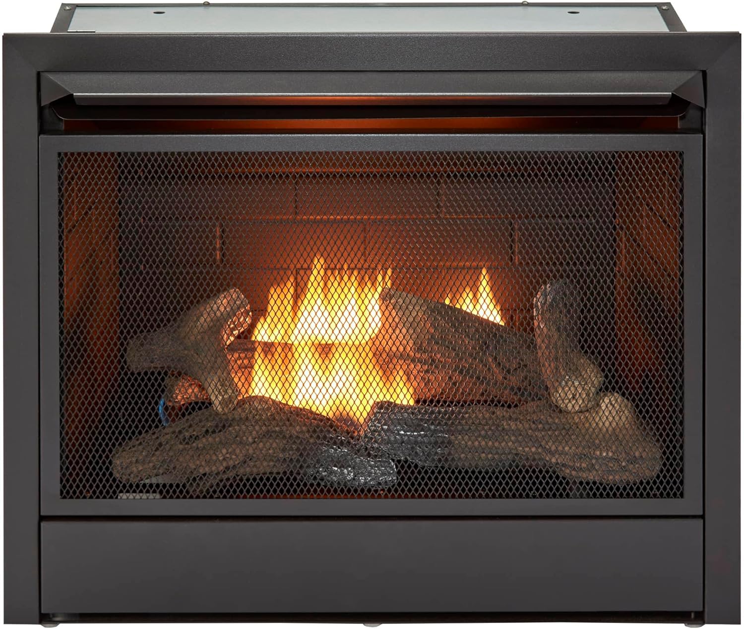 Duluth Forge Dual Fuel Ventless Gas Fireplace Insert, Thermostat Control, 5 Fire Logs, Use with Natural Gas or Liquid Propane, 26000 BTU, Heats up to 1350 Sq. Ft., Black