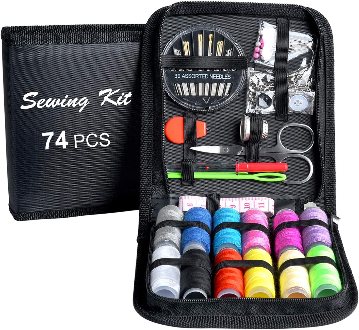 Sewing KIT, DIY Sewing Supplies with Sewing Accessories, Portable Mini Sewing Kit for Beginner, Traveller and Emergency Clothing Fixes, with Premium Black Carrying Case