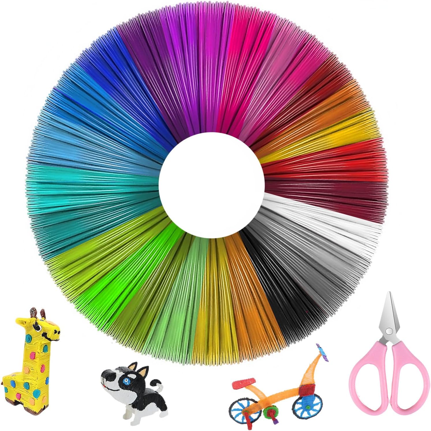 3D Pen Filament Refills, 30 Colors 3D Printing Filament Refills, PLA 1.75 mm Filament, 5 Metres Each, Total 90 Metres, with 1 Scissor for Most Intelligent 3D Pen, 3D Printer, Art, Crafts