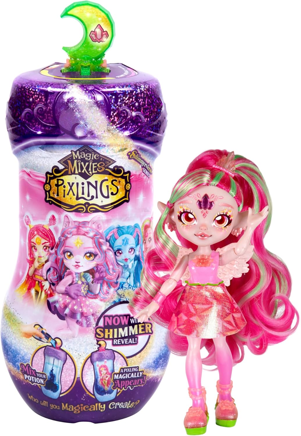 Magic Mixies Shimmerverse Series, Create & Mix Magic Potion to Magically Reveal Faye The Fairy Pixling, This Beautiful 6.5" Shimmerverse Pixling Fashion Doll Appears Inside The Potion Bottle