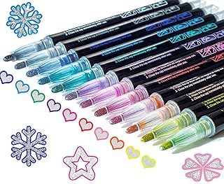 Shimmer Markers Outline Double Line: 12 Colors Metallic Glitter Pens Set Sparkle Kid Age 4 8 10 14 Year Old Gift Present Doodle Drawing Supplies Art Craft Tween Teen Girl Christmas Stocking Stuffers