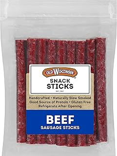Old Wisconsin Beef Sausage Snack Sticks, Naturally Smoked, Ready to Eat, High Protein, Low Carb, Keto, Gluten Free, 14 Ounce Resealable Package