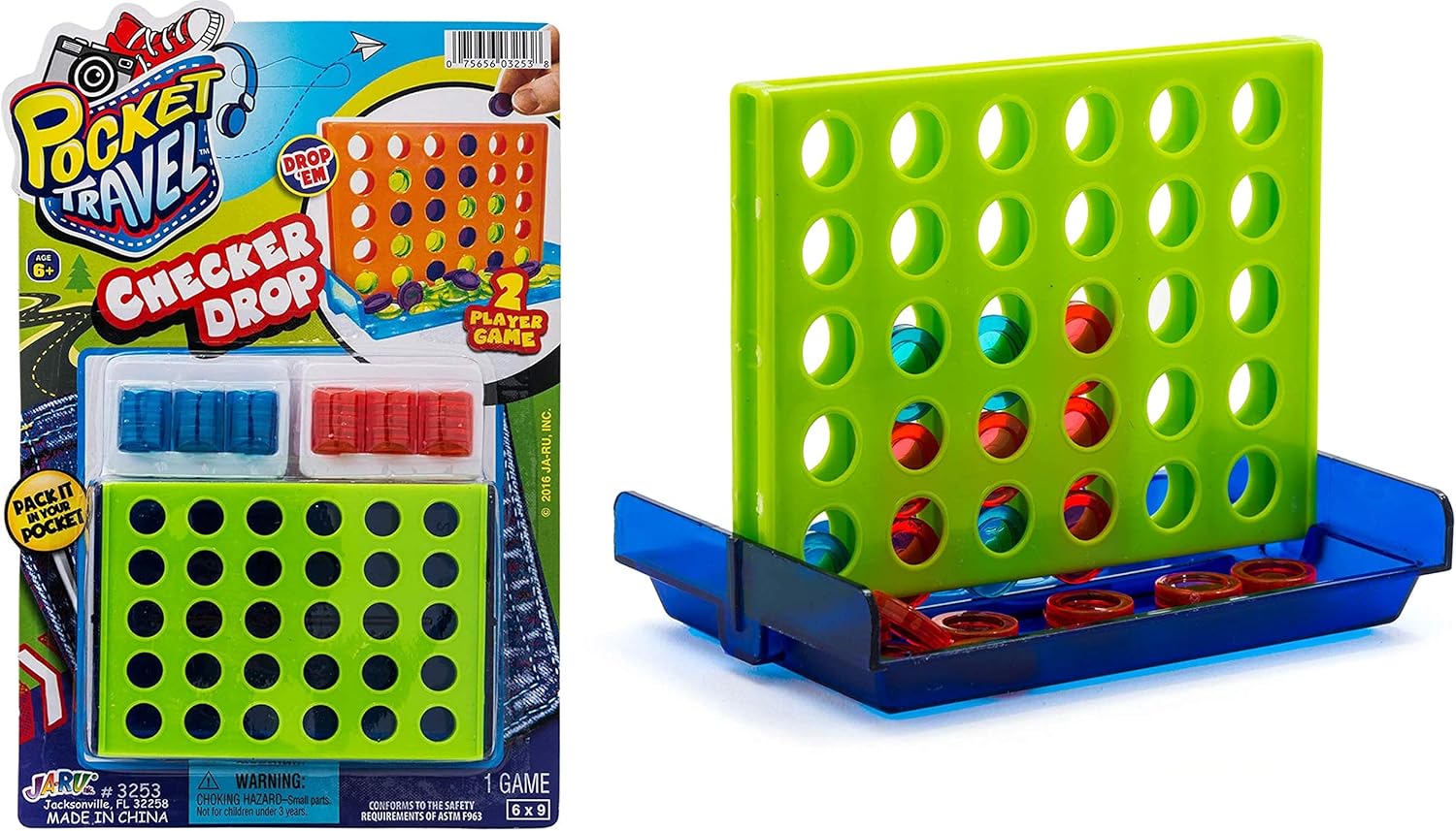JA-RU Mini Connect Travel Game Board (1 Toy) Family Board Games for Kids. Original Pocket Travel Size Games. Fun Indoor & Outdoor Toys. Classic Checkers Party Favors. 3253-1p