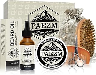 5 Piece Beard Grooming Kit for Men, including All Natural Beard Oil, Beard Balm with Sweet Orange Scent, Comb, Scissors, Storage Bag, Beard Care Set Christmas Birthday Father's Day Gift for Him