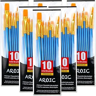 Acrylic Paint Brush Set, 6 Packs / 60 pcs Nylon Hair Brushes for All Purpose Oil Watercolor Painting Artist Professional Kits