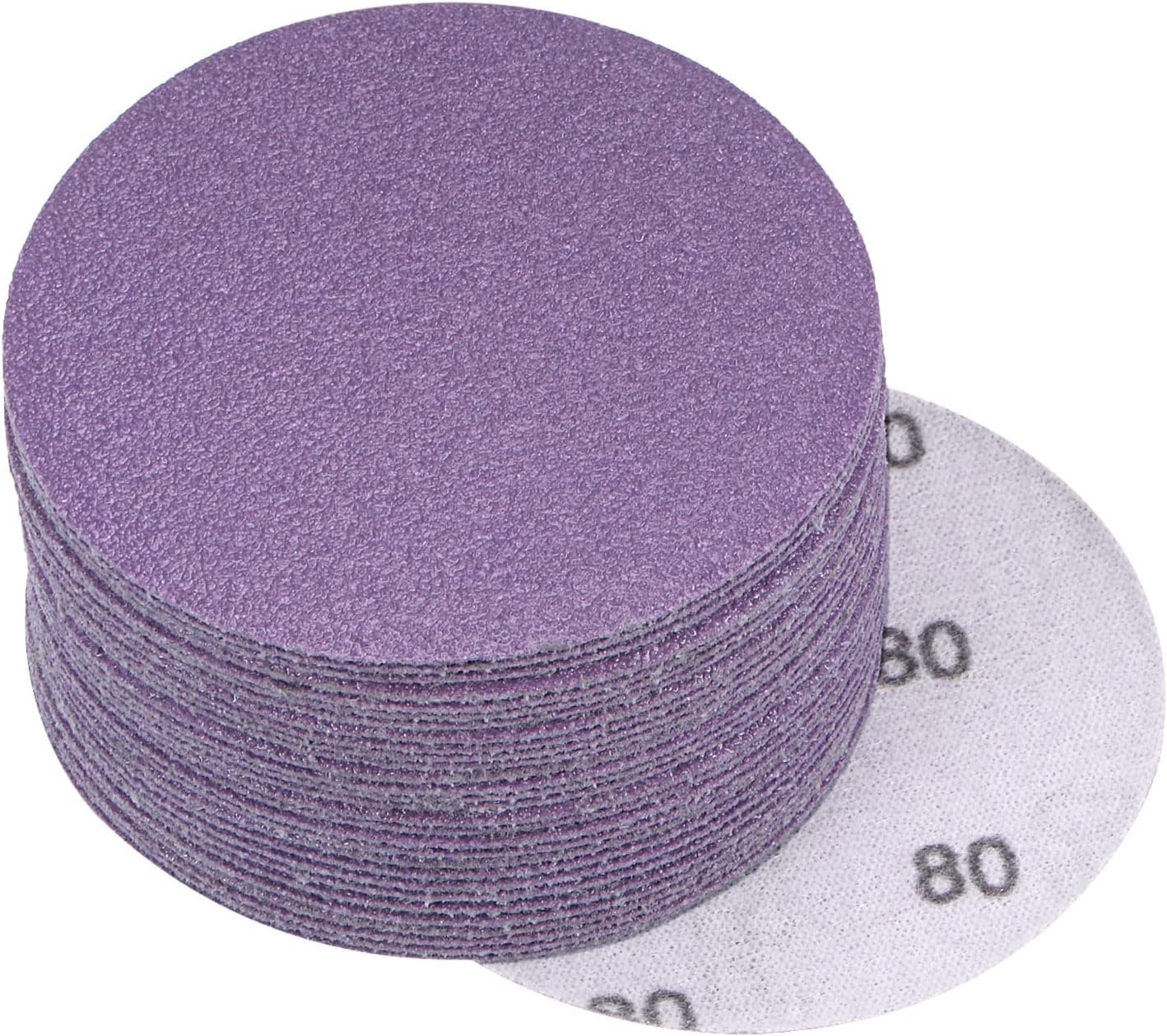 uxcell 30Pcs 3-Inch Purple Sanding Discs 80 Grits Hook and Loop Professional Aluminum Oxide Sand Paper Wet Dry Polish for Wood Metal Paint Finishing