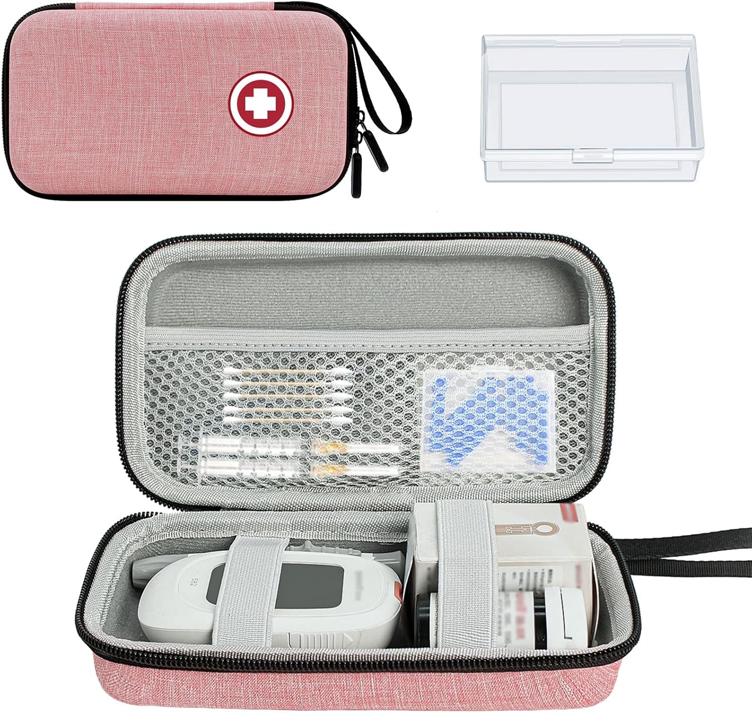 Diabetic Supplies Travel Case, Carrying Case Organizer For Diabetes Testing Kit, Blood Glucose Monitor Kit with Meter, Blood Sugar Test Strips, Lancets, Lancing Device, Alcohol Wipe