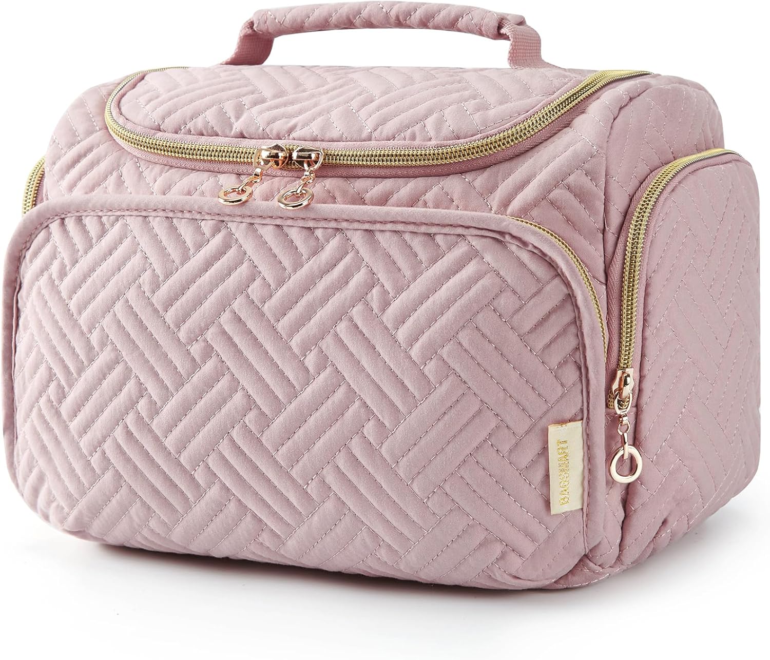 BAGSMART Travel Toiletry Bag, Large Wide-open Travel Bag for Toiletries, Makeup Cosmetic Travel Bag with Handle, Pink-M
