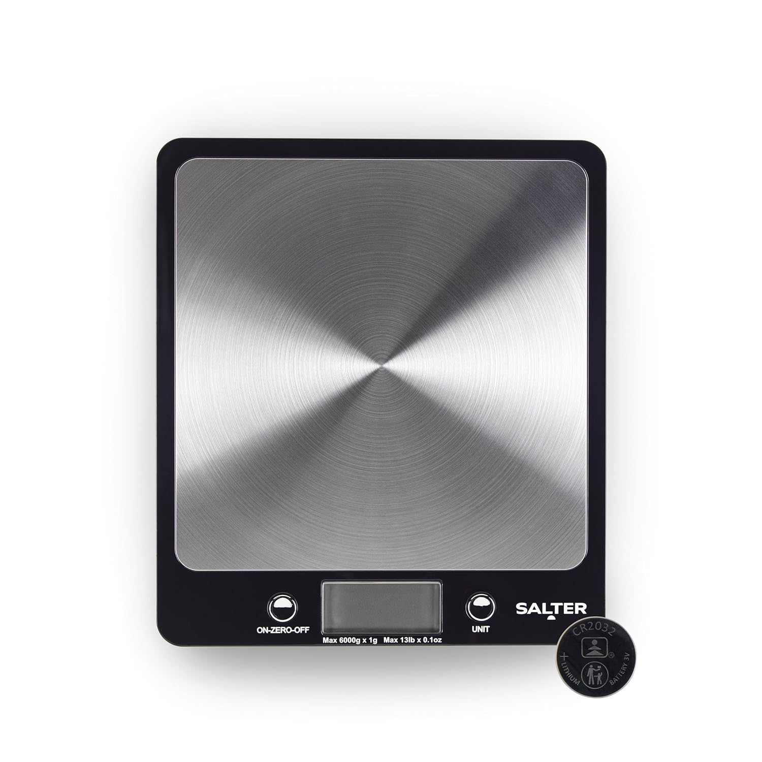 Salter Evo Digital Kitchen Scale – Electronic Food Scale, Add & Weigh Multiple Ingredients, 6kg Capacity, Aquatronic for Measuring Liquids, Easy Read LCD Display, Includes Battery, 1241A BKDR