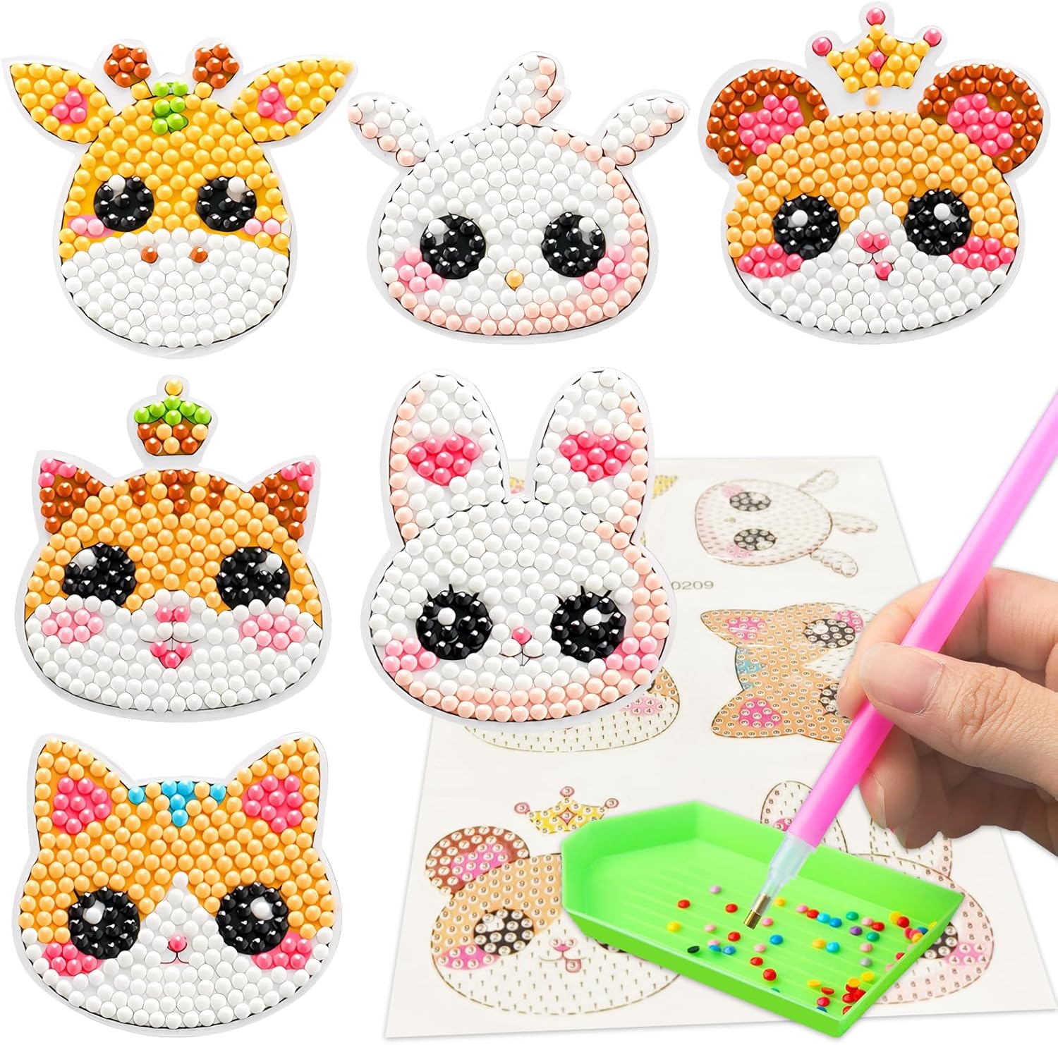SINHOWANG Diamond Art Kits for Kids 4-8 Years Old, Arts and Crafts for Kids Ages 8-12 Girls Boys Art Supplies, 6pcs Animal Mosaics Gem Stickers Kit Great Gift for Birthday Party and Christmas