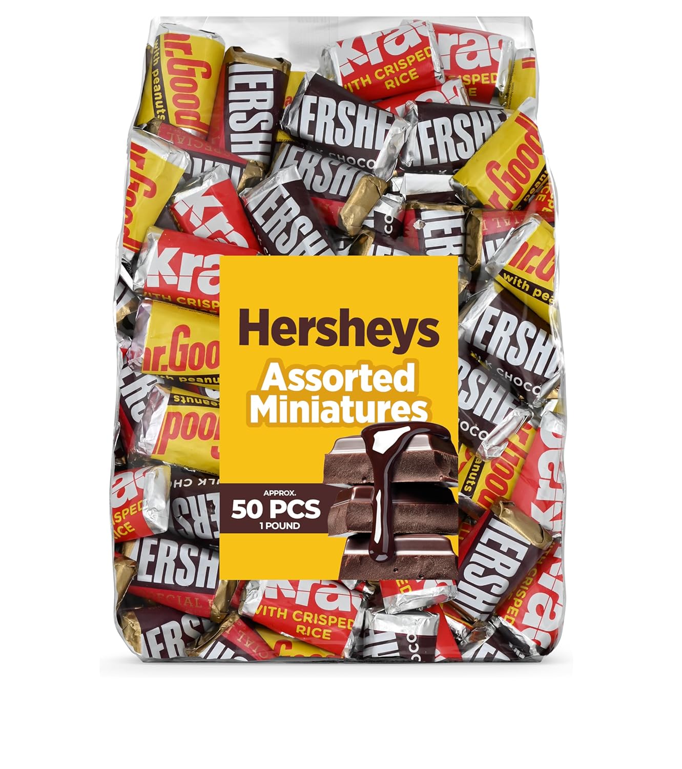 Hershys Miniatures Assorted Chocolate Candy, 1 lb Bulk Pack (Approx. 50pcs) – Milk Chocolate, Special Dark, Crisped Rice Chocolate & Peanut Chocolate, Individually Wrapped, Party Favors, Office Snacks, Holiday Treats