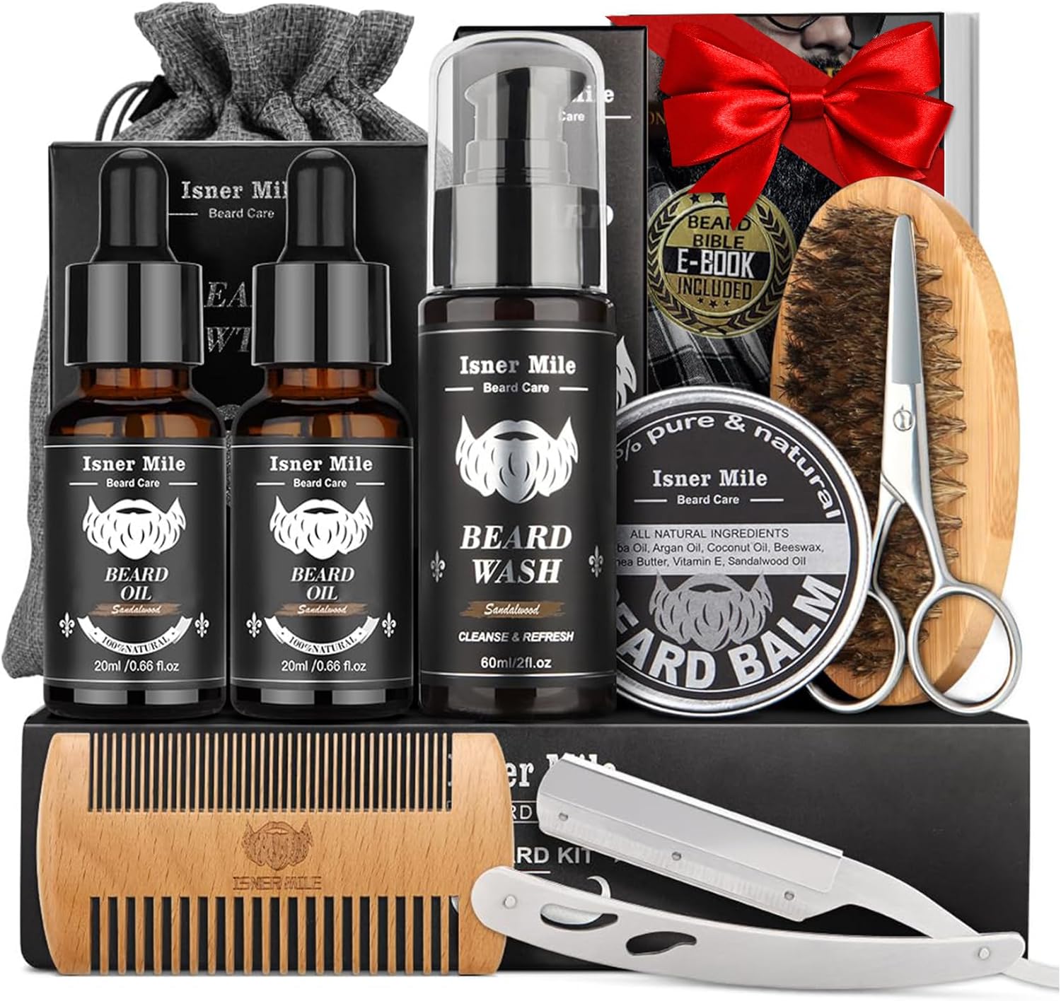 Beard Grooming Kit for Men with Beard Oil, Moustache Waxes Balm, Beard Brush, Beard Shampoo, Moustache & Beard Scissors, Comb, Mens Gifts for Christmas - Fathers Gifts for Him Dad Boyfriends