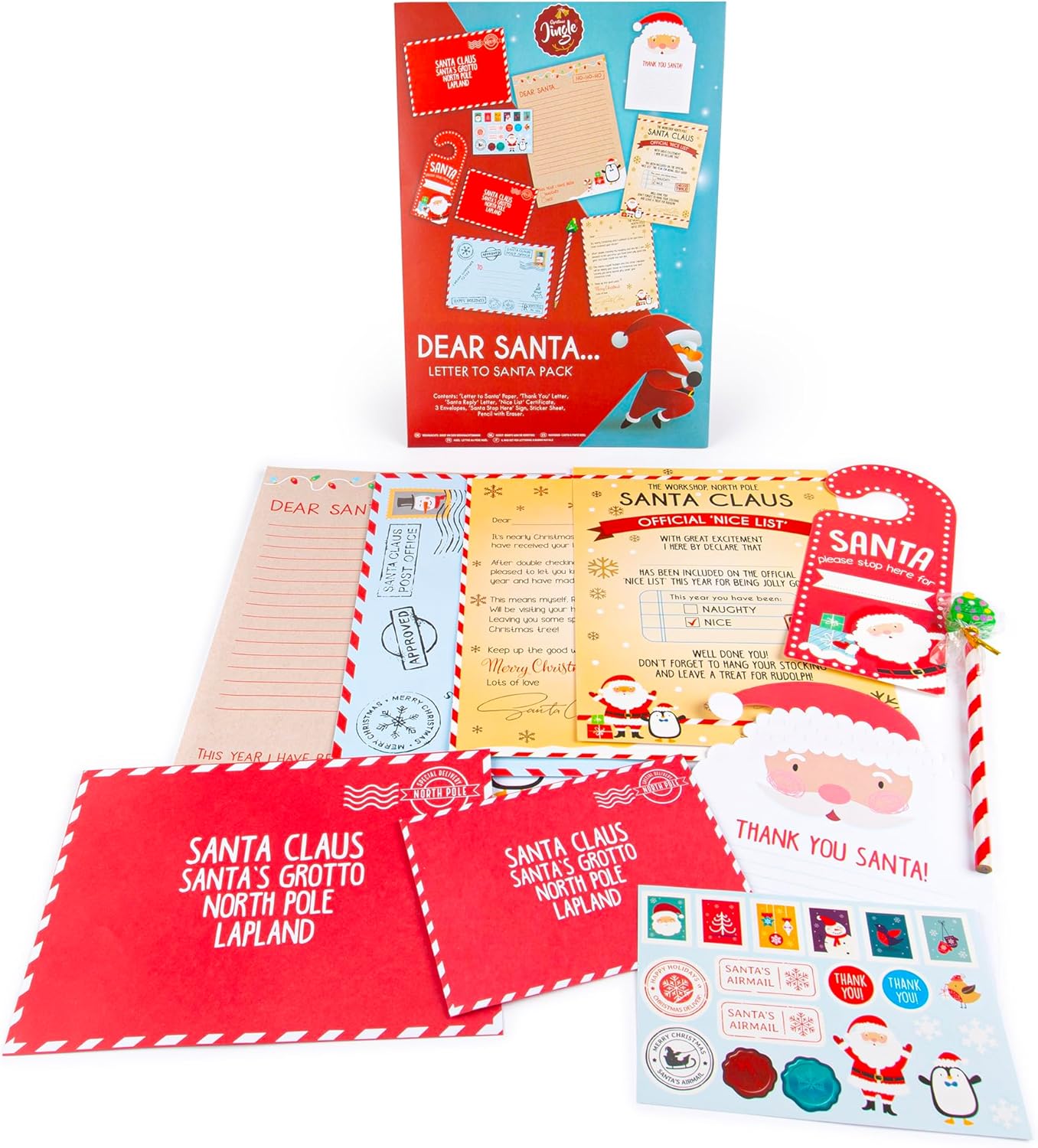 abeec Letter to Santa Kit – Christmas Writing Set for Kids with Envelopes, Stickers & Santa Stop Here Sign – Fun Festive Activity Pack for Christmas Eve Boxes & Family Traditions