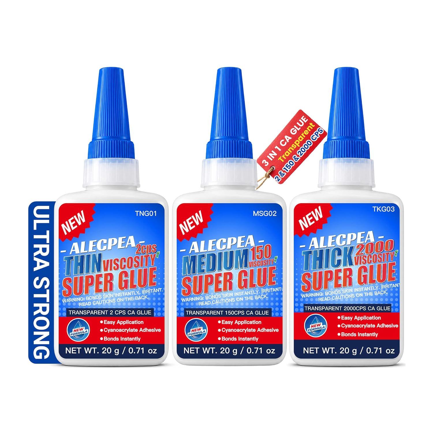 Thin Medium Thick CA Glue, Cyanoacrylate Adhesive, 60g