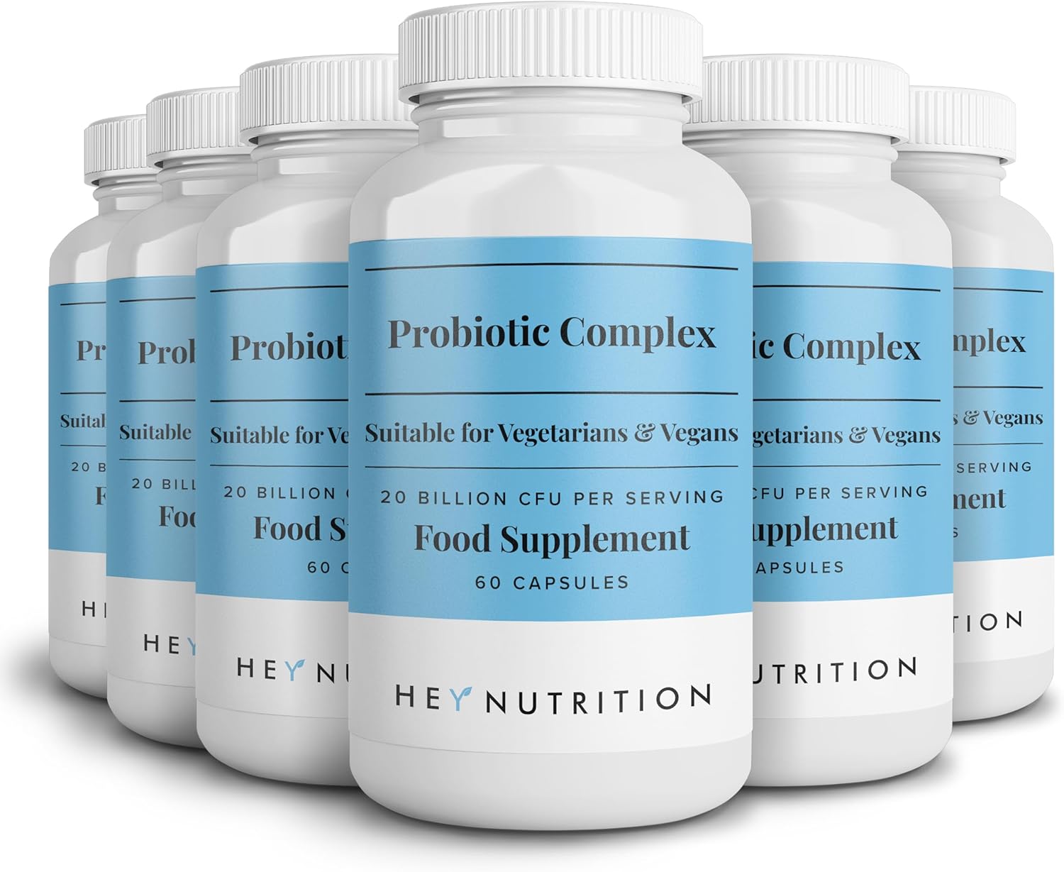 Hey Nutrition Probiotic Complex Supplement - 20 Billion CFU - Suitable for Vegetarians & Vegans - Supports Gut & Skin Health, Improves Immune Response - UK Manufactured - 6 Pack - 360 Vegan Capsules