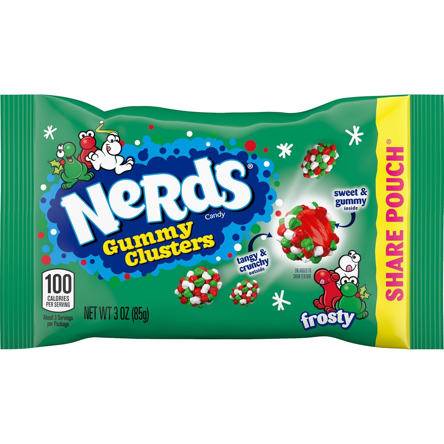 Nerds Frosty Gummy Clusters Share Pouch, Holiday Nerds, Red and Green Gummy Candies, 3 oz