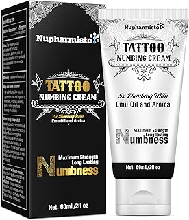 6 Hours Maximum Strength Numbing Cream Tattoo (2oz/ 60ml), Painless Tattoo Numbing Cream, Numbing Cream for Tattoos Extra Strength with 5x Numbing, Emu Oil and Arnica. 2oz/ 60ml