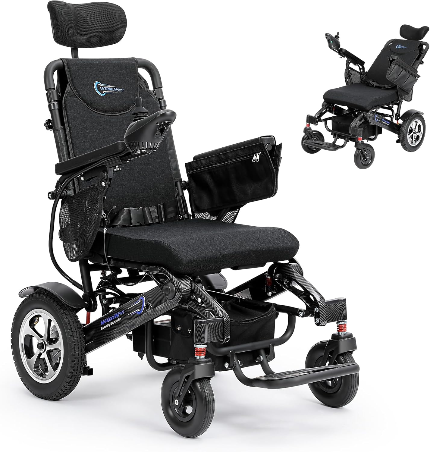 Foldable Reclining Electric Wheelchair for Adults, 20 Miles Long Travel Range, 500W Motor, Lightweight Compact Portable, All Terrain for Seniors, Airline Approved