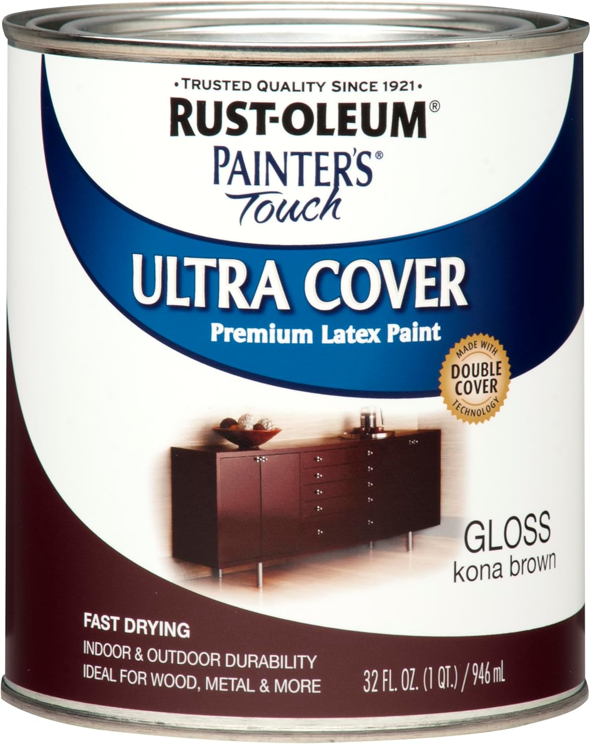 Rust-Oleum Brush On Enamel Paint 1977502 Painters Touch Latex, 1-Quart, (Pack of 1), Gloss Kona Brown, 32 Fl Oz