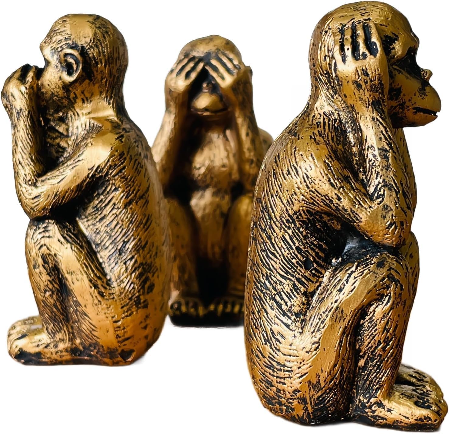 Joyfulmap Hear-No, See-No, Speak-No, Evil Monkeys Statue Set, Three Truths of Man Figurine, Resin Monkey Figurines for Office and Home Decor, Bronze Finish