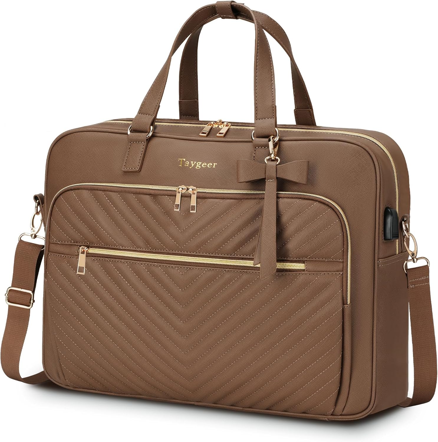 Taygeer Laptop Tote Bag for Women, Large Convertible Briefcase Backpack with USB Port, Waterproof Leather 17 inch Computer Work Bag, Professional Messenger Shoulder Handbag for Business Office, Brown