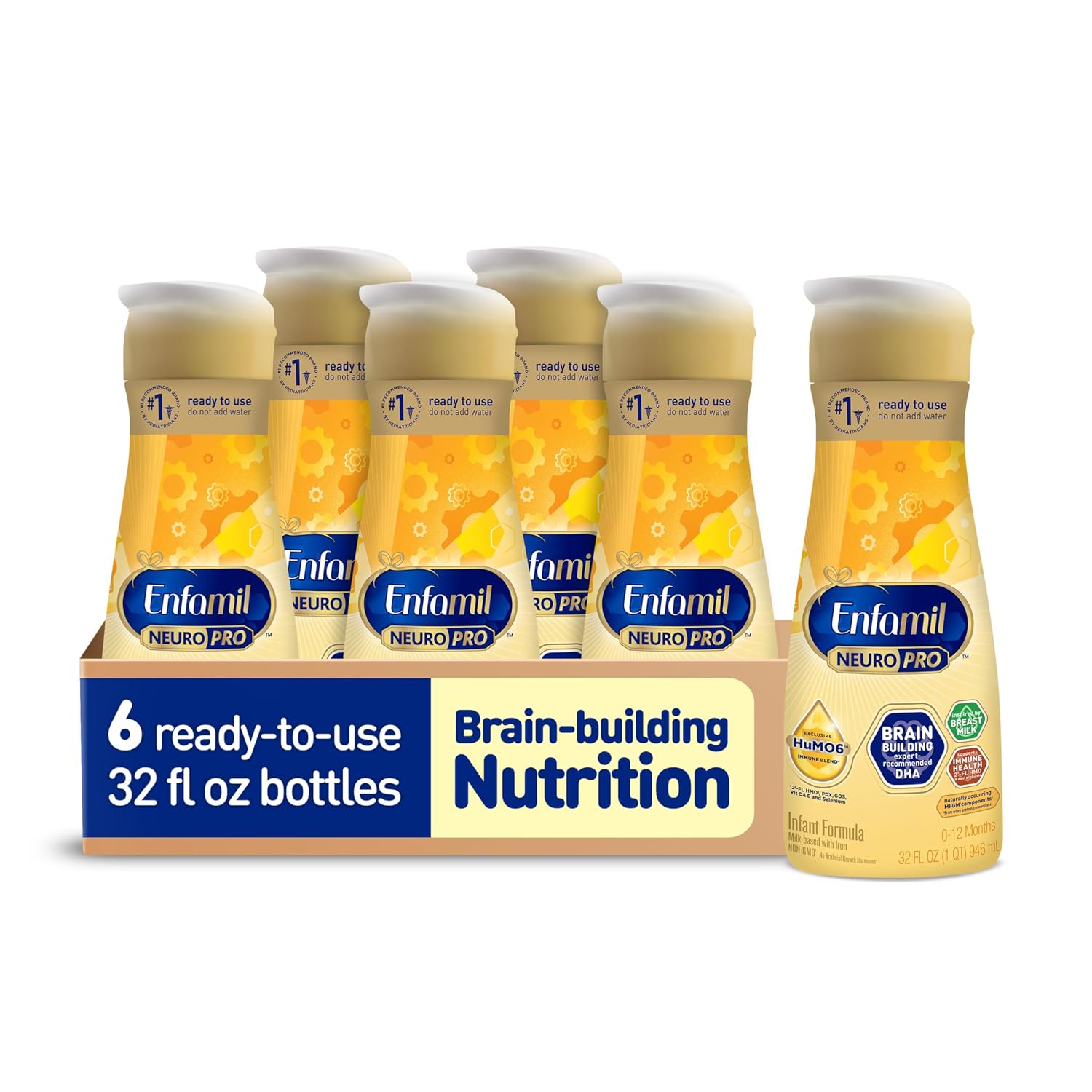 Enfamil NeuroPro Ready to Feed Baby Formula, Brain Building Duo DHA & MFGM, Exclusive Immune Supporting HuMO6 Blend, Enfamil Ready to Feed Infant Formula, 32 Fl Oz Bottle, Pack of 6