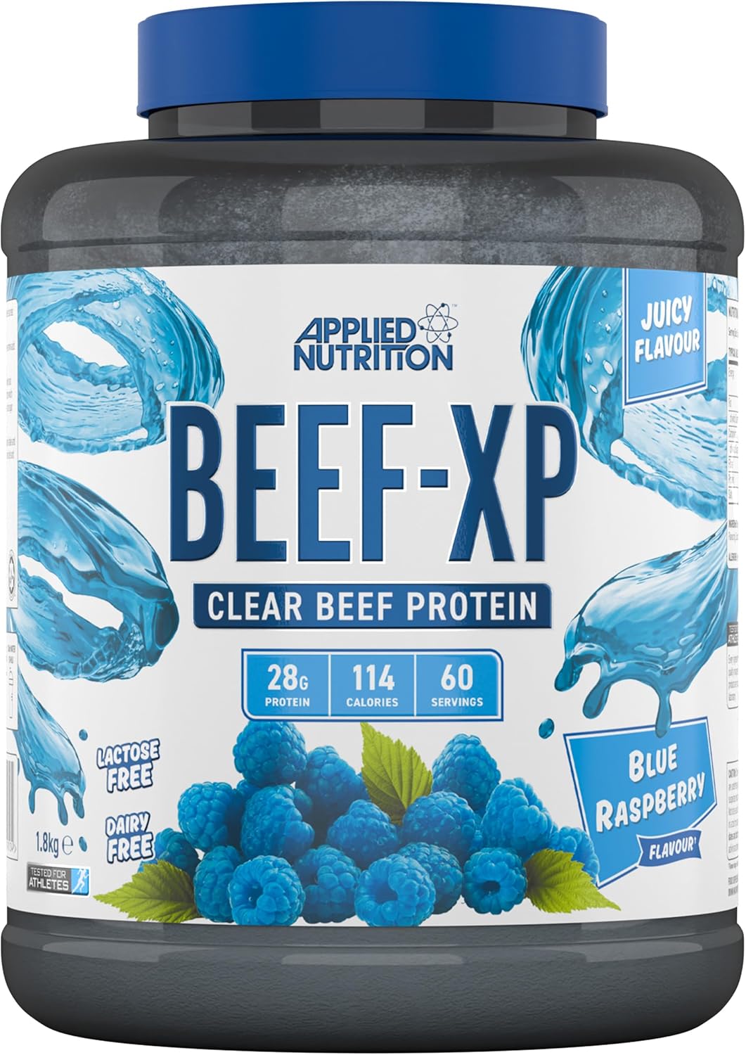 Applied Nutrition Beef XP - Clear Hydrolysed Beef Protein Isolate, Fruit Juice Style, Dairy Free Protein Powder, Lactose Free, Zero Sugar, Low Fat, 1.8kg - 60 Servings (Blue Raspberry)