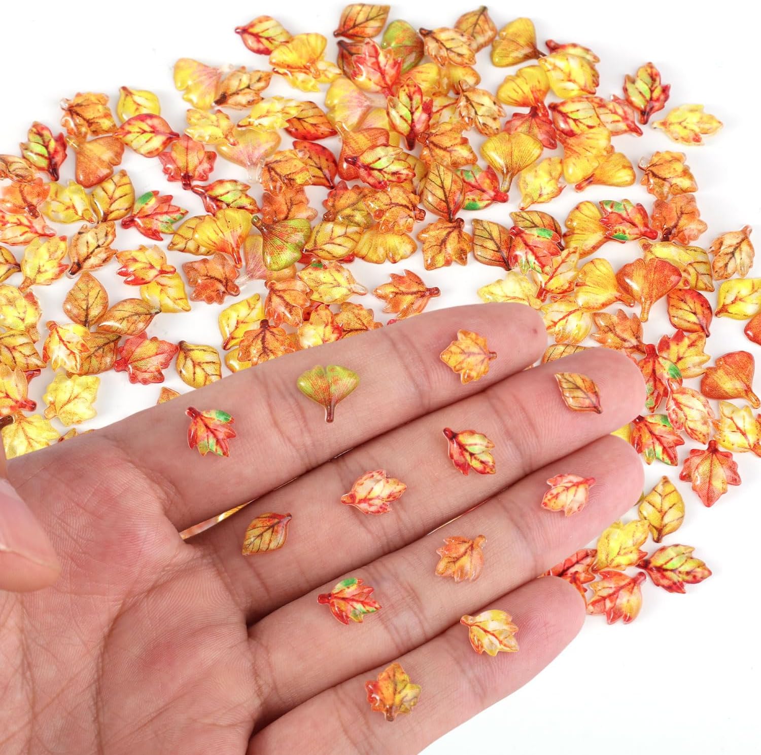 210pcs Mini Fall Leaves, 5 Styles Resin Funny Miniature Leaves for Crafts Small Tiny Resin Autumn Decoration Supplies Suitable for Vase Filler Micro Landscape Garden Decor