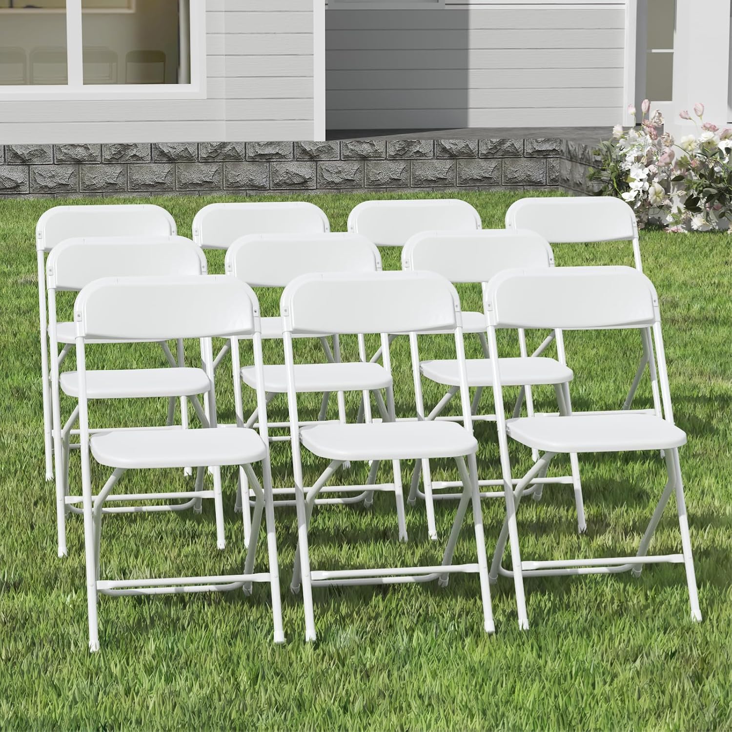 10 Pack White Folding Chairs, Plastic Folding Chairs Outdoor Indoor, 350lb Capacity,Portable Event Chair, Lightweight Folding Chair,for Events Office Wedding Party Rental Picnic Patio