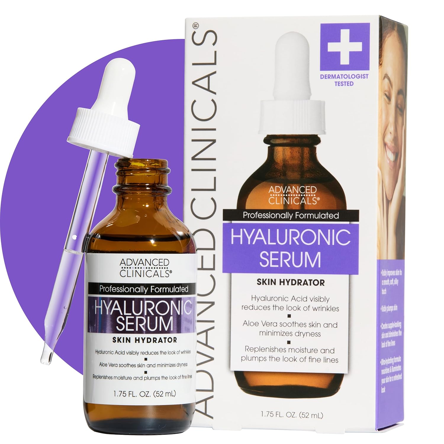 Advanced Clinicals Hyaluronic Acid Serum For Face | Moisturizing Facial Skin Care Products | Hydrating Serum For Face Helps Improve Look Of Wrinkles, Fine Lines, & Uneven Dry Skin Texture, 1.75 Fl Oz