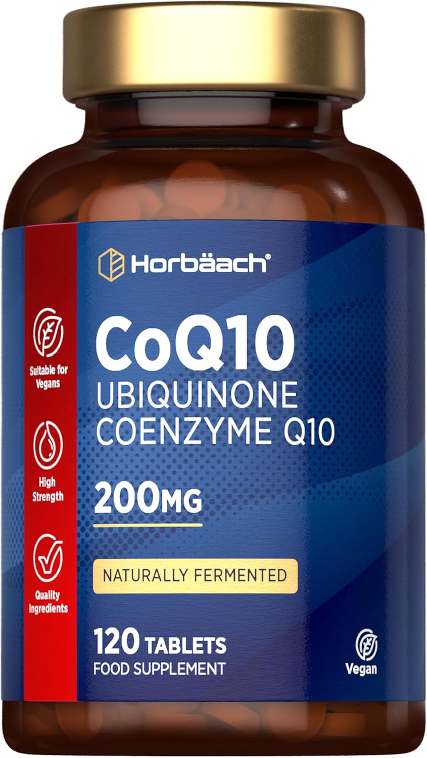 CoQ10 Supplement 200mg | 120 Vegan Tablets | High Strength Naturally Fermented Ubiquinone Coenzyme Q10 | by Horbaach