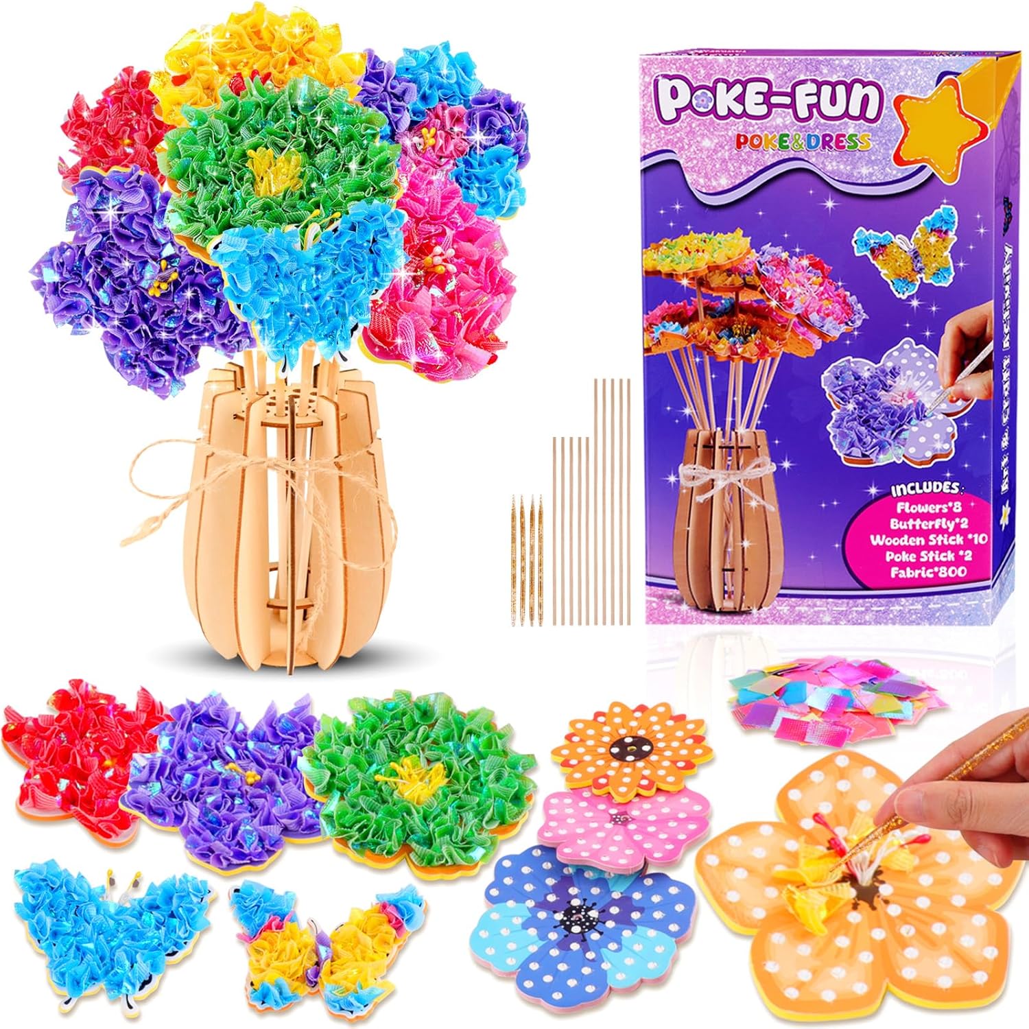 Own1one Poke-in Art Craft Activity Games Kit for Girls Ages 5-12 - Flower Bouquet, Butterfly & Vase Creative Gifts, Girls Birthday Presents, Party Favors & Educational Toys