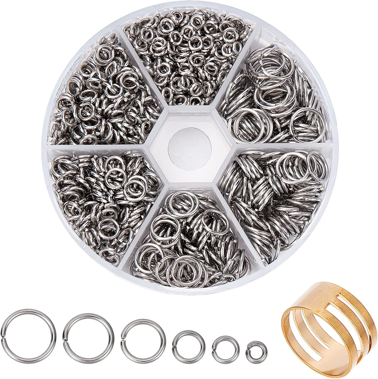 PH PandaHall 1000pcs 304 Stainless Steel Jump Rings, 18-Gauge Open Jump Ring 4/5/6/8/9/10mm Connector Rings O Ring Chainmail Rings for Earring Bracelet Necklace Jewelry Keychain DIY Craft Making