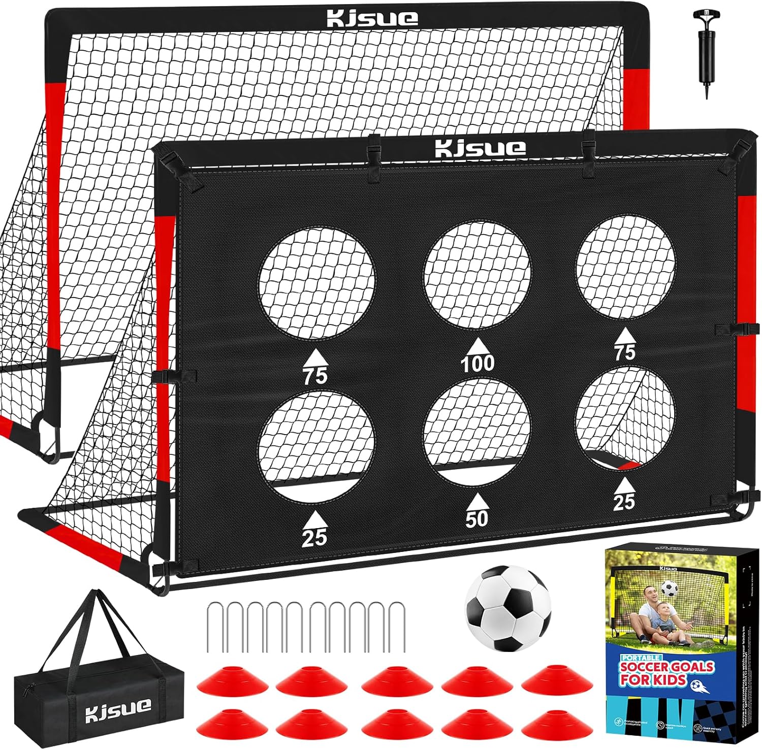 Kids Soccer Goal for Backyard Set - 2 of 6x4 ft Soccer Goals Training Equipment, Soccer Net for Kids Age 3-5 6-8 8-10 10-12, Ball, Targets for Toddler Kid Youth Soccer Games Sports Outdoor Play