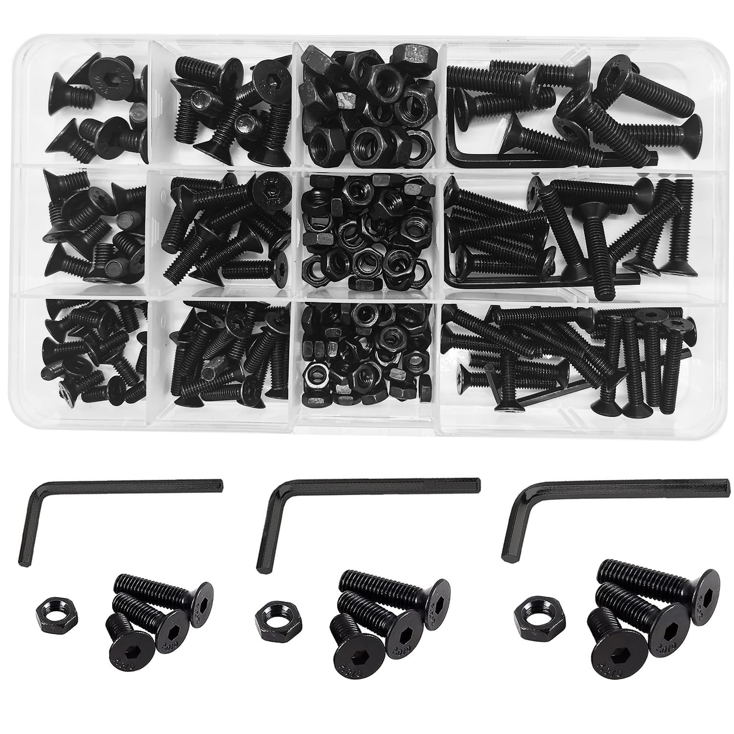 219 Pcs Black Metric M4 M5 M6 Flat Head Socket Cap Screws Countersunk Bolts, Alloy Steel Hex Socket Cap Bolts and Nuts, Allen Socket Drive Screws
